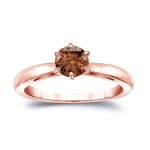 Gold 1/3ct TDW 6-Prong Round Cut Brown Diamond Solitaire Engagement Ring - Handcrafted By Name My Rings™
