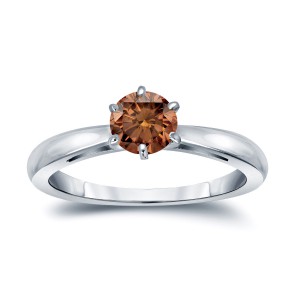 Gold 1/3ct TDW 6-Prong Round Cut Brown Diamond Solitaire Engagement Ring - Handcrafted By Name My Rings™