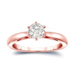 Gold 1/3ct TDW Round-Cut Diamond 6-Prong Solitaire Engagement Ring - Handcrafted By Name My Rings™