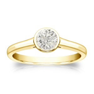 Gold 1/3ct TDW Round-Cut Diamond Solitaire Bezel Ring - Handcrafted By Name My Rings™
