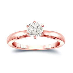 Gold 1/3ct TDW Round Diamond 6-prong Solitaire Engagement Ring - Handcrafted By Name My Rings™