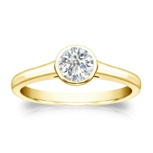Gold 1/3ct TDW Round Diamond Solitaire Bezel Engagement Ring - Handcrafted By Name My Rings™