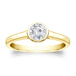 Gold 1/3ct TDW Round-cut Diamond Solitaire Bezel Engagement Ring - Handcrafted By Name My Rings™