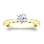 Gold 1/3ct TDW Round-cut Diamond Solitaire Engagement Ring - Handcrafted By Name My Rings™