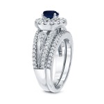 Gold 1/4ct Blue Sapphire and 1/2ct TDW Diamond Cluster Bridal Ring Set - Handcrafted By Name My Rings™