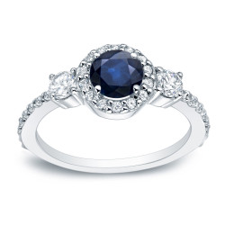 Gold 1/4ct Blue Sapphire and 1/2ct TDW Round Diamond Engagement Ring - Handcrafted By Name My Rings™