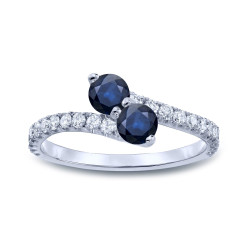 Gold 1/4ct Blue Sapphire and 1/4ct TDW Diamond 3Prong 2-Stone Ring - Handcrafted By Name My Rings™