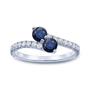 Gold 1/4ct Blue Sapphire and 1/4ct TDW Diamond 3Prong 2-Stone Ring - Handcrafted By Name My Rings™