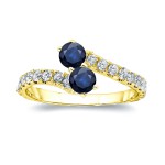 Gold 1/4ct Blue Sapphire and 1/4ct TDW Diamond 4-prong, 2-stone Engagement Ring - Handcrafted By Name My Rings™