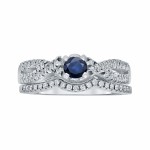 Gold 1/4ct Blue Sapphire and 1/4ct TDW Diamond Braided Bridal Ring Set - Handcrafted By Name My Rings™