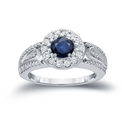 Gold 1/4ct Blue Sapphire and 1/4ct TDW Diamond Cluster Engagement Ring - Handcrafted By Name My Rings™