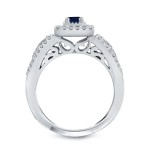 Gold 1/4ct Blue Sapphire and 2/5ct TDW Diamond Cluster Bridal Ring Set - Handcrafted By Name My Rings™