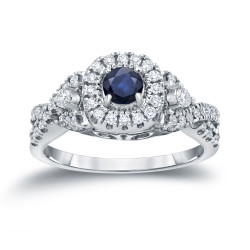 Gold 1/4ct Blue Sapphire and 2/5ct TDW Diamond Engagement Ring - Handcrafted By Name My Rings™