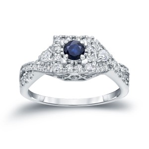 Gold 1/4ct Blue Sapphire and 2/5ct TDW Diamond Engagement Ring - Handcrafted By Name My Rings™