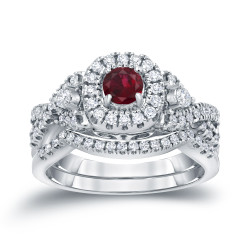 Gold 1/4ct Ruby and 1/2ct TDW Diamond Braided Bridal Ring Set - Handcrafted By Name My Rings™