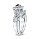 Gold 1/4ct Ruby and 1/2ct TDW Diamond Braided Bridal Ring Set - Handcrafted By Name My Rings™