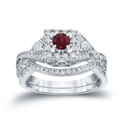 Gold 1/4ct Ruby and 1/2ct TDW Diamond Braided Bridal Ring Set - Handcrafted By Name My Rings™