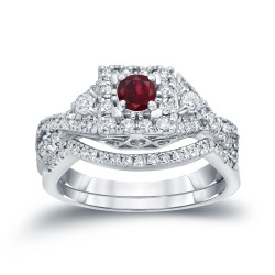 Gold 1/4ct Ruby and 1/2ct TDW Diamond Braided Bridal Ring Set - Handcrafted By Name My Rings™