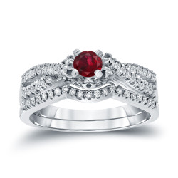 Gold 1/4ct Ruby and 1/4ct TDW Diamond Braided Bridal Ring Set - Handcrafted By Name My Rings™