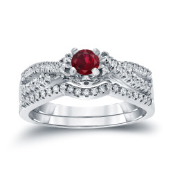 Gold 1/4ct Ruby and 1/4ct TDW Diamond Braided Bridal Ring Set - Handcrafted By Name My Rings™