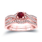 Gold 1/4ct Ruby and 1/4ct TDW Diamond Braided Bridal Ring Set - Handcrafted By Name My Rings™