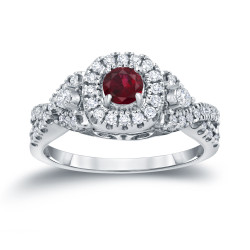 Gold 1/4ct Ruby and 2/5ct TDW Diamond Engagement Ring - Handcrafted By Name My Rings™