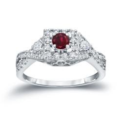 Gold 1/4ct Ruby and 2/5ct TDW Diamond Engagement Ring - Handcrafted By Name My Rings™