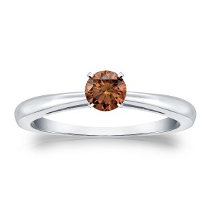 Gold 1/4ct TDW 4-Prong Round Cut Brown Diamond Solitaire Engagement Ring - Handcrafted By Name My Rings™