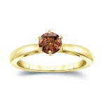 Gold 1/4ct TDW 6-Prong Round Cut Brown Diamond Solitaire Engagement Ring - Handcrafted By Name My Rings™