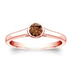 Gold 1/4ct TDW Bezel Round Cut Brown Diamond Solitaire Engagement Ring - Handcrafted By Name My Rings™