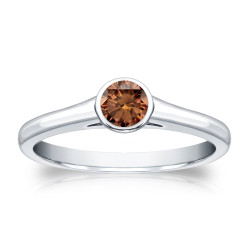 Gold 1/4ct TDW Bezel Round Cut Brown Diamond Solitaire Engagement Ring - Handcrafted By Name My Rings™
