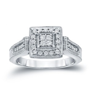 Gold 1/4ct TDW Diamond Cluster Engagement Ring - Handcrafted By Name My Rings™