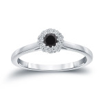 Gold 1/4ct TDW Round-cut Black Diamond Halo Engagement Ring - Handcrafted By Name My Rings™