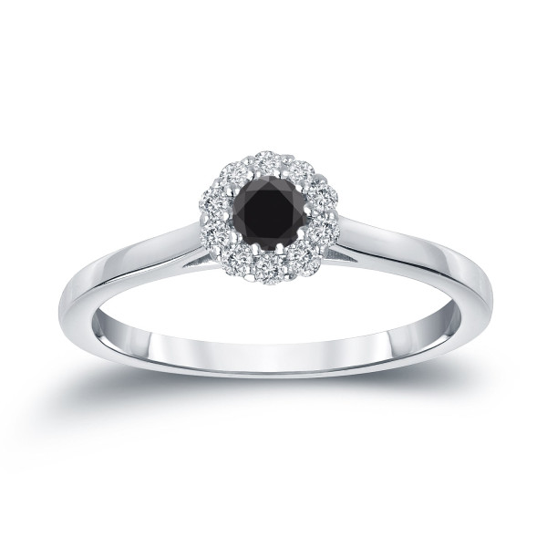 Gold 1/4ct TDW Round-cut Black Diamond Halo Engagement Ring - Handcrafted By Name My Rings™