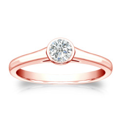 Gold 1/4ct TDW Round-cut Diamond Solitaire Bezel Engagement Ring - Handcrafted By Name My Rings™