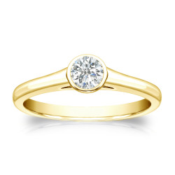 Gold 1/4ct TDW Round-cut Diamond Solitaire Bezel Engagement Ring - Handcrafted By Name My Rings™