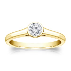 Gold 1/4ct TDW Round-cut Diamond Solitaire Bezel Engagement Ring - Handcrafted By Name My Rings™