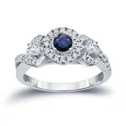 Gold 1/5ct Blue Sapphire and 1/2ct TDW Diamond Engagement Ring - Handcrafted By Name My Rings™