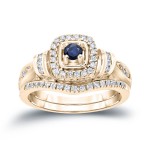 Gold 1/5ct Blue Sapphire and 1/3ct TDW Diamond Bridal Ring Set - Handcrafted By Name My Rings™