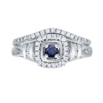 Gold 1/5ct Blue Sapphire and 1/3ct TDW Diamond Bridal Ring Set - Handcrafted By Name My Rings™