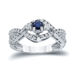 Gold 1/5ct Blue Sapphire and 1/3ct TDW Diamond Engagement Ring - Handcrafted By Name My Rings™