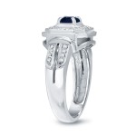 Gold 1/5ct Blue Sapphire and 1/5ct TDW Round Diamond Engagement Ring - Handcrafted By Name My Rings™