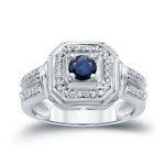 Gold 1/5ct Blue Sapphire and 1/5ct TDW Round Diamond Engagement Ring - Handcrafted By Name My Rings™