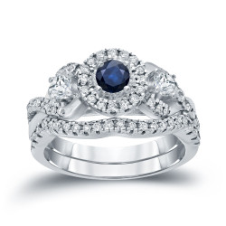 Gold 1/5ct Blue Sapphire and 3/5ct TDW Diamond Braided Bridal Ring Set - Handcrafted By Name My Rings™