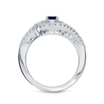 Gold 1/5ct Blue Sapphire and 3/5ct TDW Round Diamond Halo Engagement Ring - Handcrafted By Name My Rings™
