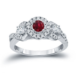 Gold 1/5ct Ruby and 1/2ct TDW Diamond Engagement Ring - Handcrafted By Name My Rings™