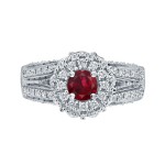 Gold 1/5ct Ruby and 1/2ct TDW Round Diamond Halo Engagement Ring - Handcrafted By Name My Rings™