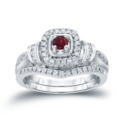 Gold 1/5ct Ruby and 1/3ct TDW Diamond Bridal Ring Set - Handcrafted By Name My Rings™
