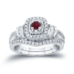 Gold 1/5ct Ruby and 1/3ct TDW Diamond Bridal Ring Set - Handcrafted By Name My Rings™