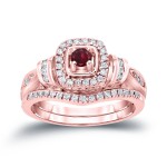Gold 1/5ct Ruby and 1/3ct TDW Diamond Bridal Ring Set - Handcrafted By Name My Rings™